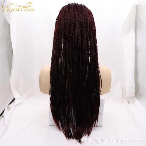 Vigorous braid long bug black wholesale cheap heat resistente synthetic wig with lace front